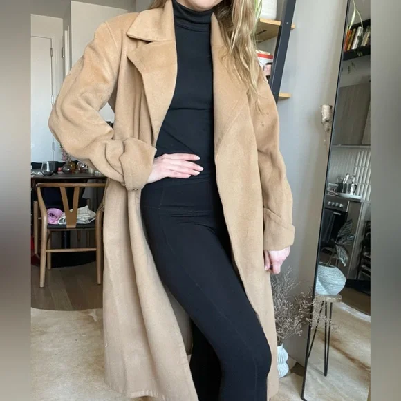 NWT Silk Maison 100% Wool Belted Camel Coat - Picture 7 of 16